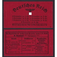 ALEMANIA 1938 CARNET COMPLETO MICHEL MH 37 COMPLETO CON ESTAMPILLAS EN HOJITAS SEPARADAS PARA EXHIBIR TODAS NUEVAS MINT 350 EUROS